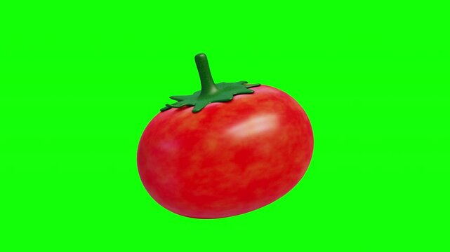 3d fresh Red Tomato spinning loop isolated on a green screen, 4k A vibrant red ripe tomato turning rotation illuminated by soft studio lighting animation on chroma key, ideal for gardening projects