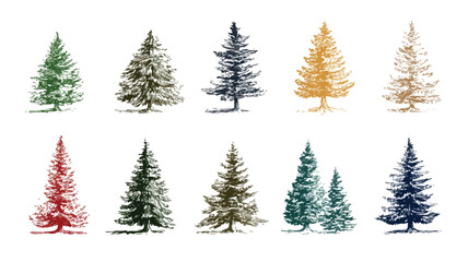 Fototapeta premium Christmas Tree Vector Set with Outline for Festive Design Projects