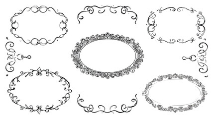 Squiggle Oval Frame Vector with Outline Isolated Design