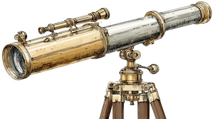 Antique Telescope Illustration on White Background for Astronomy Enthusiasts
