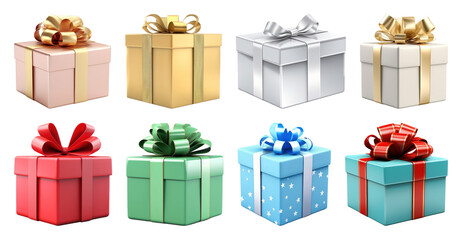 Obraz premium PNG Colorful gift boxes with bows, element set on transparent background