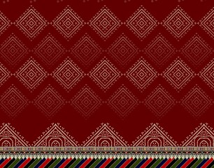 Traditional Maroon Textile with Ethnic Diamond and Triangle Motifs – Southeast Asian Geometric Fabric Pattern