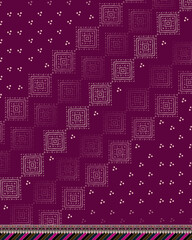 Diagonal Square Motif Textile with Maroon Background and Striped Border – Ethnic Geometric Fabric Design