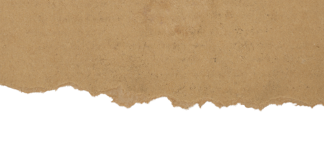 ripped at a brown recycled paper isolated on a white background, torn brown cardboard on a transparent background.