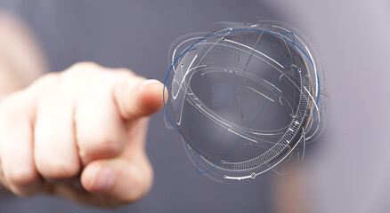 A person's finger points towards a digital globe, symbolizing connection, technology, and the future. Perfect for tech, innovation, and global c
