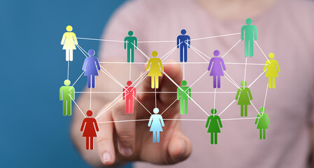 Abstract conceptual image depicting a network of people connected by lines. Symbolizing social, teamwork, communication, and connections.