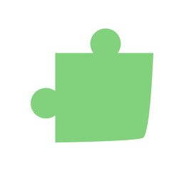 Obraz premium Flat green jigsaw puzzle piece silhouette. Minimal tile element for board or table game. Classic boardgame component for fun and hobby, graphic style, perfect leisure activity or conceptual designs.