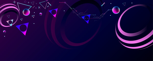Dark retro futuristic cyberpunk elements abstraction background cosmos synthwave vaporwave retrowave glitch circle with blue and pink glows