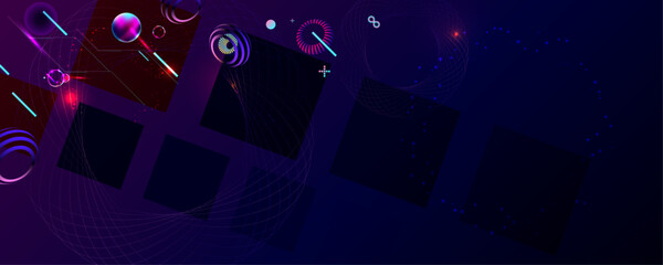 Dark retro futuristic cyberpunk elements abstraction background cosmos synthwave vaporwave retrowave glitch circle with blue and pink glows