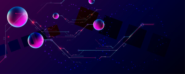 Dark retro futuristic cyberpunk elements abstraction background cosmos synthwave vaporwave retrowave glitch circle with blue and pink glows