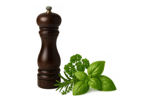 Pepper mill with fresh herbs for cooking and seasoning - Powered by Adobe
