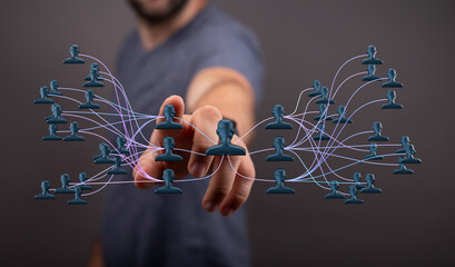 Abstract concept of business connections, social network, leadership and teamwork. Representing teamwork, people, communication and digital netw