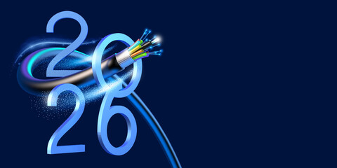 Creative 2026 New Year design template with a fiber optic cable.