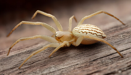 Spider Auratum Bracyphelm resting on wooden surface