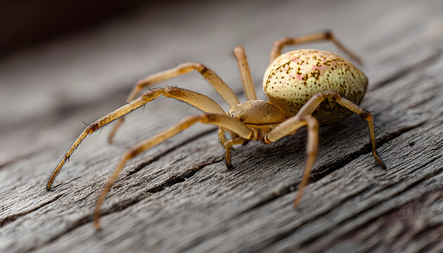 Spider Auratum Bracyphelm resting on wooden surface