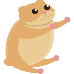 Cute cartoon hamster sitting with outstretched paw against transparent background simple illustration 