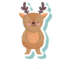 Cute Cartoon Deer with Antlers and Pink Cheeks Standing on Transparent Background Festive Celebration Element