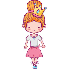 Cute Cartoon Girl Wearing Pink Tutu And Crown With Ballet Shoes And Blonde Hair In Transparent Background