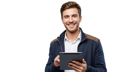 Portrait of a young businessman using tablet computer	