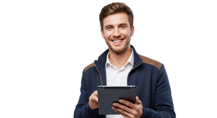 Portrait of a young businessman using tablet computer	