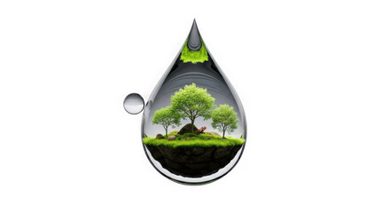 Water Droplet Containing Miniature Forest Ecosystem