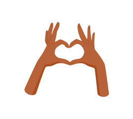 Flat hands form heart shape gesture sticker. Human hands represent love and solidarity, symbolizing care and unity. A colorful symbol of togetherness people connections, in minimalist style. Suitable