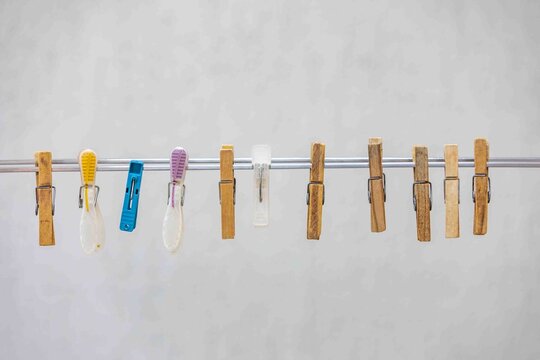 Clips, clothespins on the clothesline