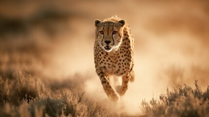 Majestic Cheetah Sprinting Across the African Savanna in Pursuit.
