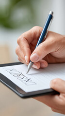 Person checking back to school checklist on digital tablet for planning and organization