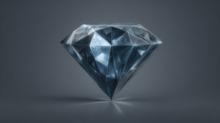 A stunning blue diamond sculpture reflecting light against a dark background, showcasing elegance