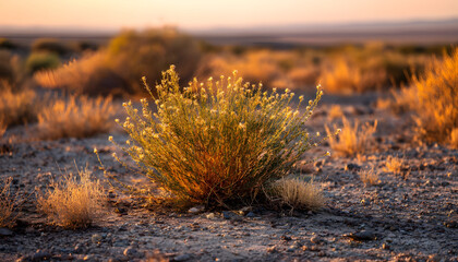 Desert flora emerges at sunset roadside landscape nature photography wilderness close-up growth resilience