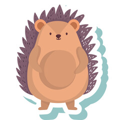 Cute cartoon hedgehog character with brown fur and spiky back standing on a transparent background isolated vector illustration