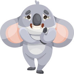Cute Cartoon Koala Character With Big Ears And Gray Fur Clapping Hands On Transparent Background