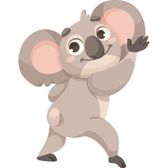 Cute Cartoon Koala Dancing Happily with Arms Raised in a Playful Pose on a Transparent Background