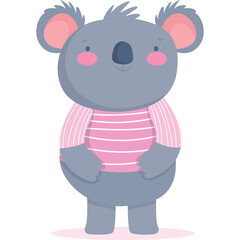 Cute Cartoon Koala Wearing A Pink And White Striped Sweater Standing On A White Transparent Background