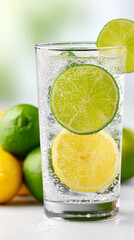 Refreshing beverage for bank holiday celebration – close up of iced lemon and lime drink