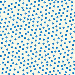 Seamless pattern with hand-painted acrylic blue mini dots on ivory white background