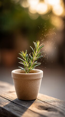 Fototapeta premium Fresh rosemary in gentle breeze with soft sunlight for herbal garden decor