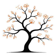 Fototapeta premium A blossoming tree with delicate flowers and leaves, isolated on white background, representing nature, beauty, growth, and the cycle of life, with a touch of elegance