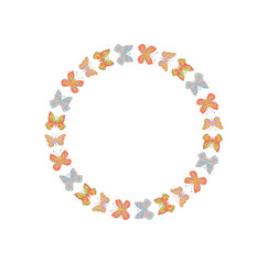 Obraz premium Groovy retro butterfly circle border with a colorful 70s and y2k pattern. Vibrant graphic frame for bold background, this design adds a playful and cheerful accent to modern visuals.