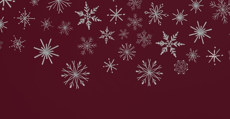 Stylish winter design featuring silver snowflakes on a rich burgundy background, perfect for holiday greetings and festive imagery.