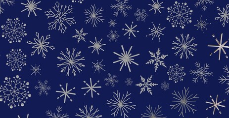 Stylish winter design featuring numerous silver snowflakes against a deep blue backdrop for festive and seasonal themes. Perfect for holiday pro