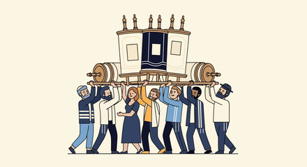 Illustration of a group of people carrying a Torah scroll on their shoulders.