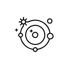 Stylized Line Art Icon of a Sun and Planets in Orbit Around a Central Star astronomy