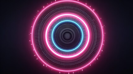 Vibrant Cybernetic Portal with Pulsating Pink and Cyan Neon Rings