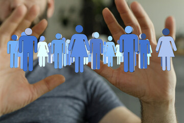 Abstract image representing community, teamwork, and digital interaction with a group of people....