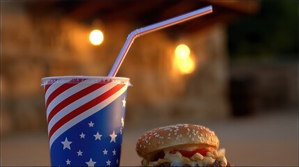 Delicious Food and Drink Featuring American Flag Design for a Summer Celebration or Picnic