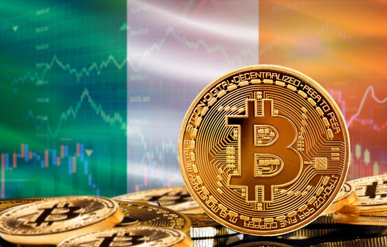 Investors in cryptocurrency and Blockchain Technology in Ireland, Concept. Bitcoin with Ireland flag in the background - Powered by Adobe