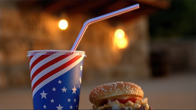 Delicious Food and Drink Featuring American Flag Design for a Summer Celebration or Picnic