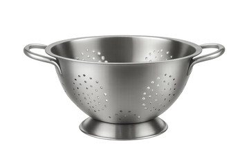 Stainless steel colander with handles on transparent background
